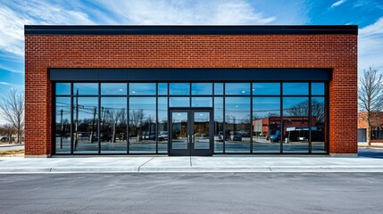Poster - Showcasing a striking brick building with large glass windows, this location highlights contemporary architecture against a bright blue sky, creating a perfect backdrop for future endeavors.