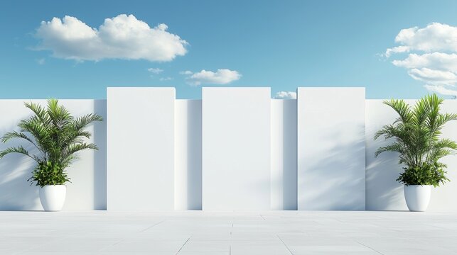A building with geometric shapes is set against a 3D rendered architectural background