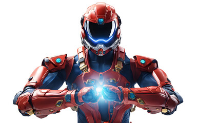 Poster - Cosmic ranger equipped with gravity-defying boots and a multi-functional wrist device, isolated on a empty plain background