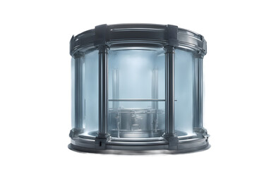Poster - Cryogenic stasis chamber with frost-covered glass, isolated on a empty plain background