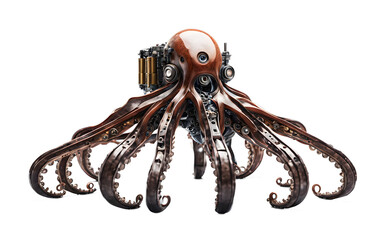 Poster - Cybernetic octopus with mechanical tentacles and AI intelligence, isolated on a empty plain background