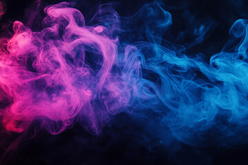 Poster - Abstract image of pink and blue smoke swirling against a dark black background in a studio shot