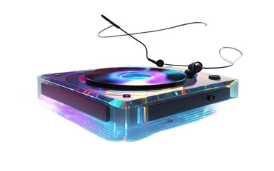 Poster - Holographic music player with floating sound waves, isolated on a empty plain background