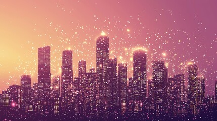 Poster - Illuminated skyscrapers define a futuristic cityscape, characterized by a vibrant urban skyline with glowing towers, innovative technology, and ongoing development, embodying a sense of forward