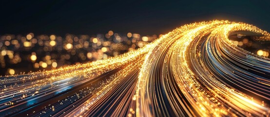 Poster - A vibrant urban setting at night showcases dynamic light trails on a highway, highlighting speed and motion