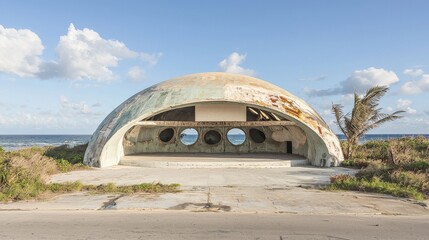Poster - A striking geometric design is a hallmark of the Symmetrical Concrete Dome, which showcases modern architecture and minimalist aesthetic in the urban landscape as a feat of innovative engineering