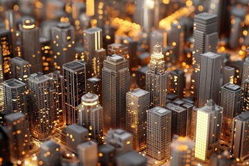 Poster - The city of tomorrow gleams with resplendent luminosity, highlighting magnificent skyscrapers, innovative structures, and the frenetic vitality of city living