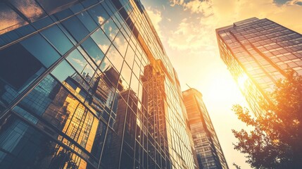 Poster - the sleek, modern architecture of a high-rise office building or business center, with its glass faç