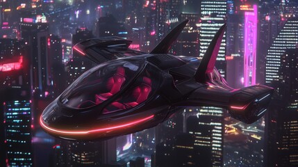Poster - City of the future with cars that fly and lights that glow neon