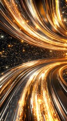 Poster - At night, a futuristic city tunnel in a bustling urban environment is illuminated by vibrant lights