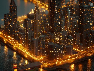 Poster - Tall skyscrapers and buildings are depicted in a close-up view of a miniature cityscape