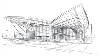 Poster - The design of a modern architecture building is being drawn up by an architect