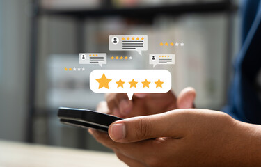Wall Mural - customer satisfaction survey, online feedback, service rating, users rate their experience with five