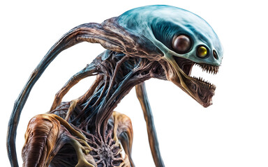Poster - Otherworldly alien being with shifting colors and floating appendages, isolated on a empty plain background