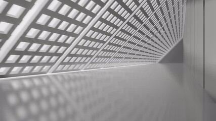 Poster - Futuristic tunnel in galaxy from dots and lines in triangles from rainbow color, motion abstract cyberpunk, futuristic and corporate style background with information and light. 3d animation of 4K
