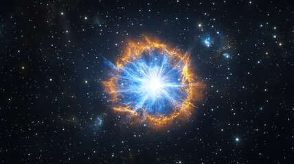 a starry sky with an orange and blue