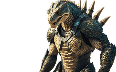 Poster - Mutant reptilian warrior with reinforced nano-armor, isolated on a empty plain background