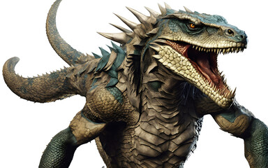 Poster - Mutant reptilian warrior with reinforced nano-armor, isolated on a empty plain background