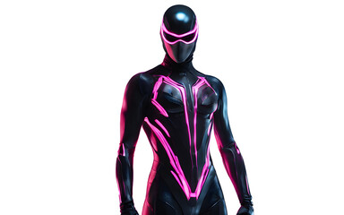 Poster - Neon ninja with hyper-reflex implants and a sleek bodysuit, isolated on a empty plain background