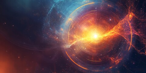 Wall Mural - an artistic depiction of a celestial body with swirling colors and a bright center. The image shows a cosmic event, full of energy and mystery