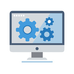 Fototapete - Flat icon of a computer monitor displaying gear icons, symbolizing system optimization.