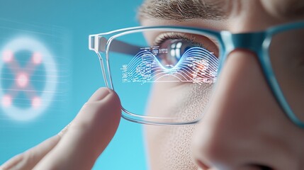Poster - Close-up of Person Wearing Smart Glasses with Digital Overlay