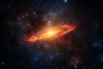 Wall Mural - an awe-inspiring galaxy ablaze with vibrant colors and celestial wonders. The galaxy swirls with fiery hues, its center glowing with immense light.