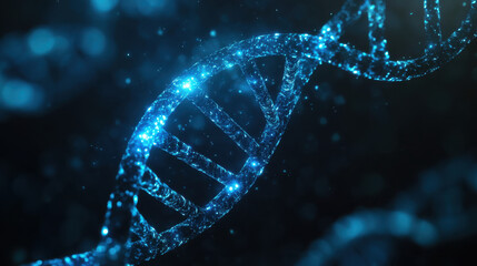 Wall Mural - a luminescent dna double helix shines brightly against a dark backdrop, highlighting its intricate s