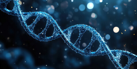 Wall Mural - a striking blue double-helix dna structure stands out in a dark setting, illustrating the intricate 