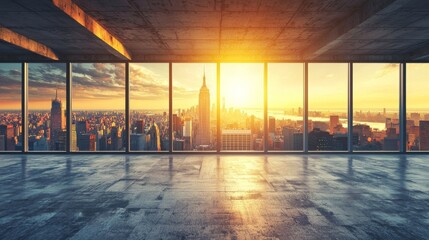 Poster - the new york city skyline is stunning when viewed from office windows at sunset