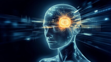 Poster - Neural implant concept depicting advanced technology enhancing human cognition