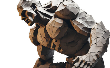 Poster - Ancient golem statue with cracks revealing energy, isolated on a empty plain background