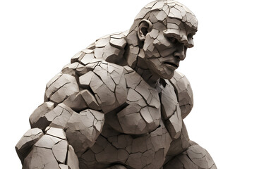 Poster - Ancient golem statue with cracks revealing energy, isolated on a empty plain background