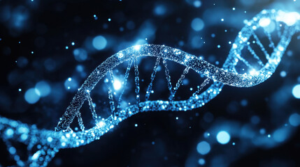Wall Mural - glowing dna double helix displayed with intricate details against a dark background, highlighting it