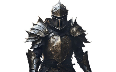 Poster - Cursed knight with cracked armor and a ghostly aura, isolated on a empty plain background