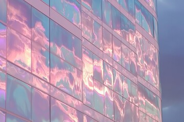 Poster - sunlight illuminates the reflective glass windows of a modern geometric building