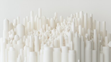 Poster - the cityscape is minimalist, featuring a single skyscraper that rises against a pale sky, with clean