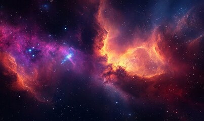Wall Mural - a captivating view of a vibrant nebula with cosmic dust and bright stars. The scene evokes the mystery of space