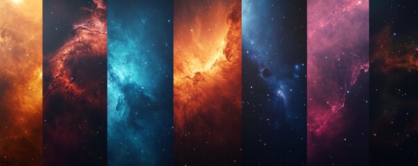 Wall Mural - a collection of vivid nebulae, displaying a spectrum of cosmic colors and textures 