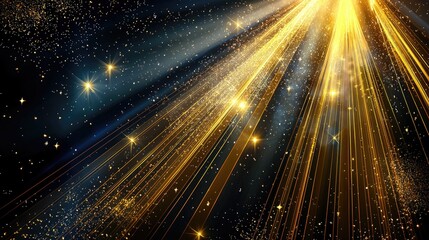 Poster - Glowing gold diagonal beams with sparkles on dark background, classy and premium design