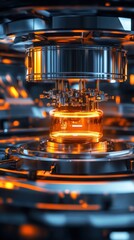 Poster - Futuristic machinery with glowing elements in a tech lab