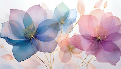 Poster - pastel flowers on a white background with copy space. watercolor illustration abstract floral background
