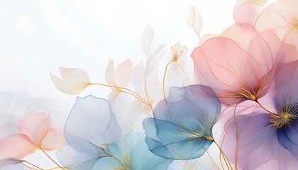 Poster - pastel flowers on a white background with copy space. watercolor illustration abstract floral background