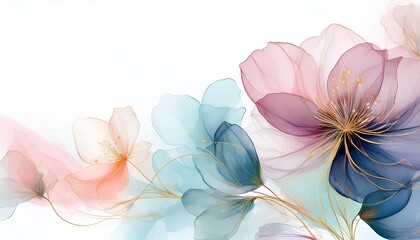 Poster - pastel flowers on a white background with copy space. watercolor illustration abstract floral background