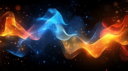 Poster - Abstract Swirling Streams of Light and Data Particles Representing Multimedia Content
