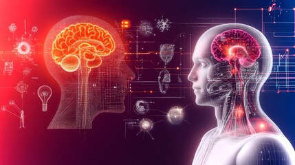 Poster - Futuristic neural interface exploring the connection between AI and human cognition in healthcare