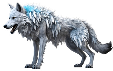 Poster - Giant frost wolf with icicles forming on its fur, isolated on a empty plain background