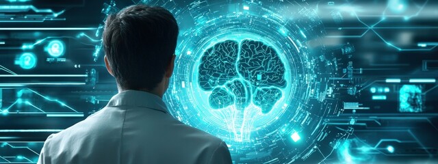 Poster - scientist analyzing brain activity in a digital environment