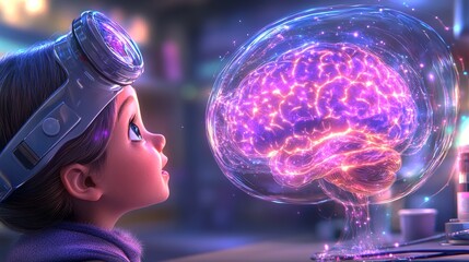 Poster - Doctor explains the future of neural implants to a young patient in a futuristic healthcare setting