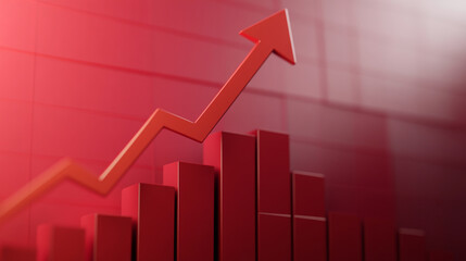 Poster - Red bar graph with an upward trending arrow indicating growth on a red and white background